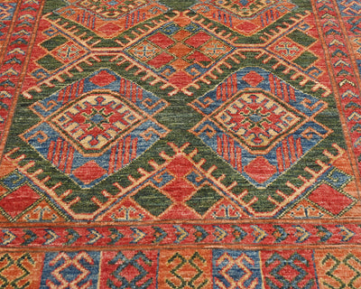 Alfombra afgana Ersari de lana teñida con vegetales, anudada a mano, de 4 x 6 pulgadas, color rojo y verde