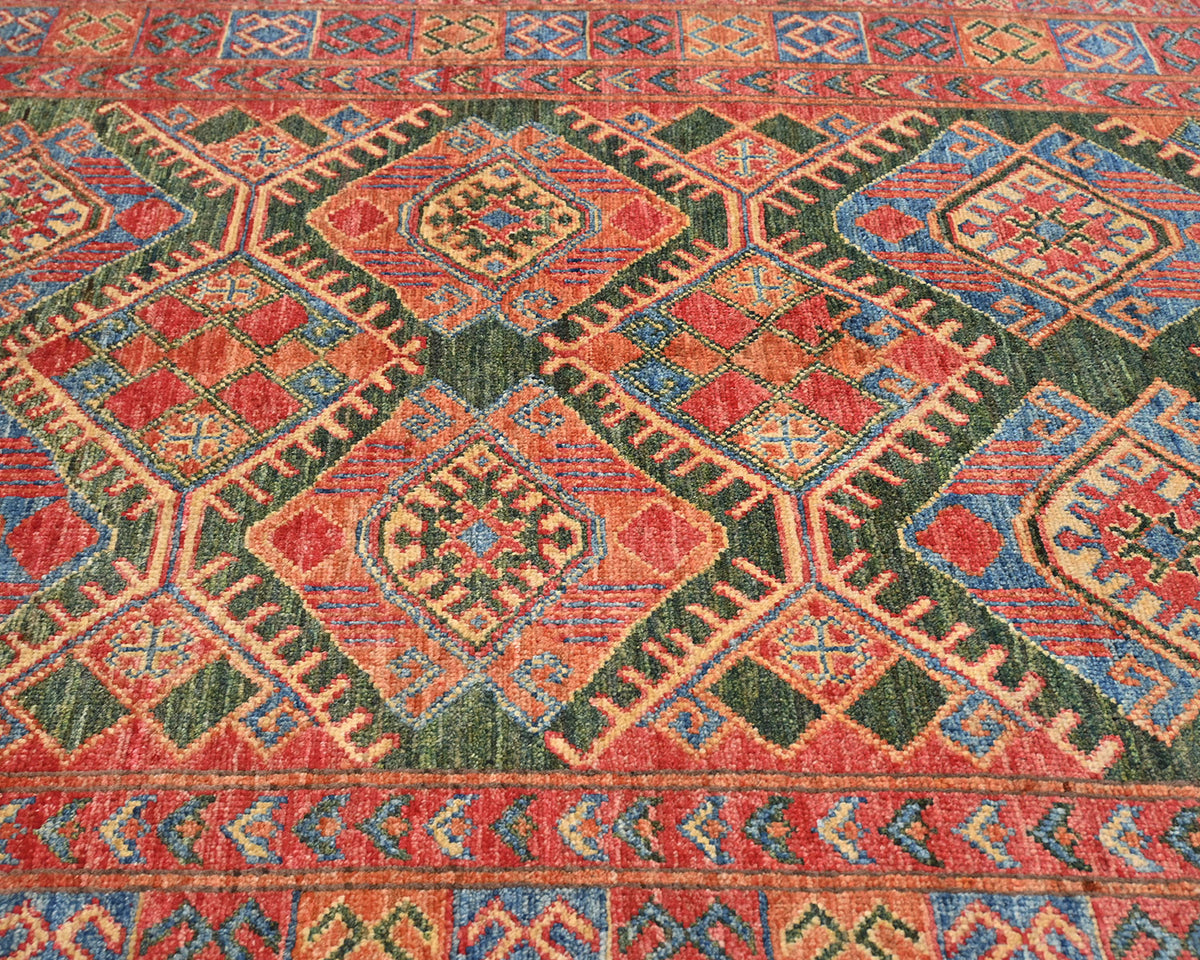 Alfombra afgana Ersari de lana teñida con vegetales, anudada a mano, de 4 x 6 pulgadas, color rojo y verde