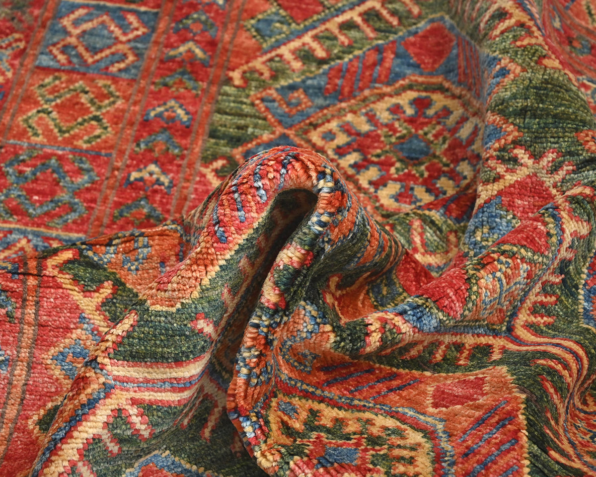 Alfombra afgana Ersari de lana teñida con vegetales, anudada a mano, de 4 x 6 pulgadas, color rojo y verde