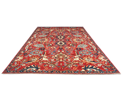 9x12 Red Aryana Afghan Hand Knotted Veg Dye Wool Area Rug