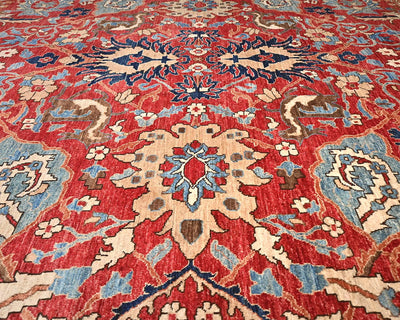9x12 Red Aryana Afghan Hand Knotted Veg Dye Wool Area Rug