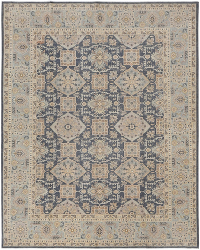 8x10 Chobi Gray Afghan Hand Knotted Geometric Wool Area Rug