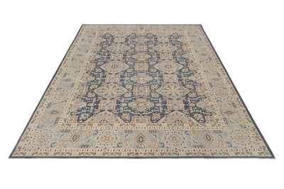 8x10 Chobi Gray Afghan Hand Knotted Geometric Wool Area Rug