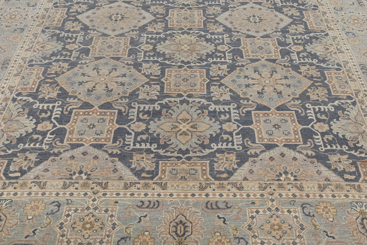 8x10 Chobi Gray Afghan Hand Knotted Geometric Wool Area Rug