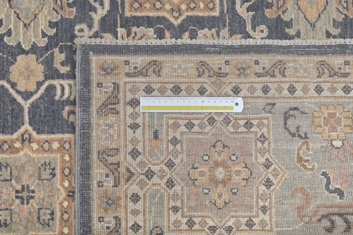 8x10 Chobi Gray Afghan Hand Knotted Geometric Wool Area Rug