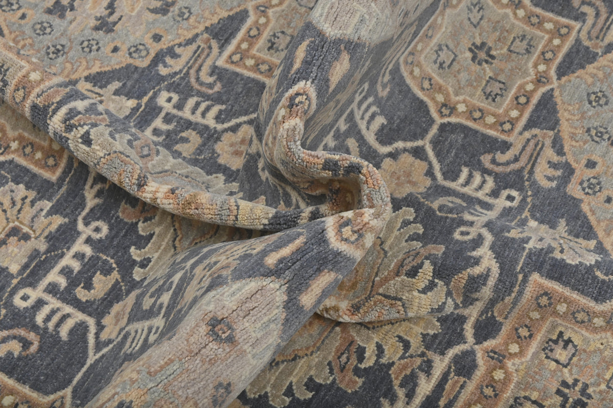 8x10 Chobi Gray Afghan Hand Knotted Geometric Wool Area Rug