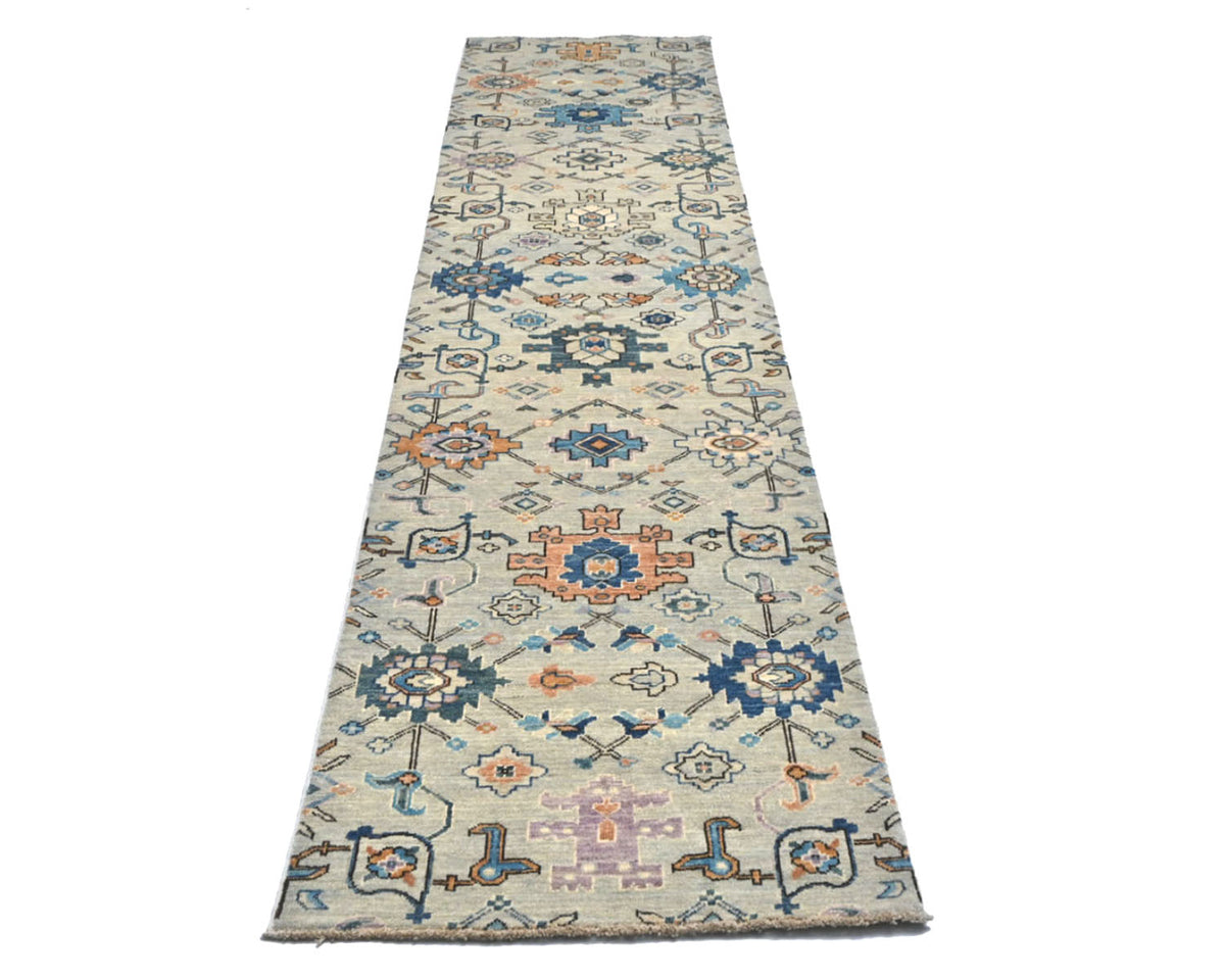 12 Ft Silver Gray Aryana Afghan Hand Knotted Veg Dye Wool Runner Rug
