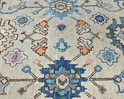 12 Ft Silver Gray Aryana Afghan Hand Knotted Veg Dye Wool Runner Rug