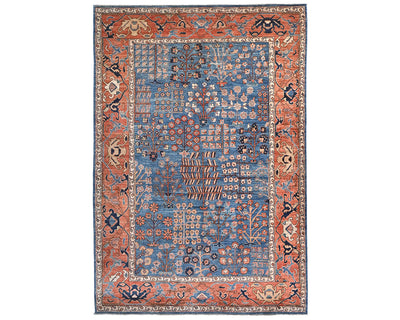 Alfombra afgana Aryana de lana teñida con vegetales, anudada a mano, color óxido azul, de 6 x 9 pulgadas