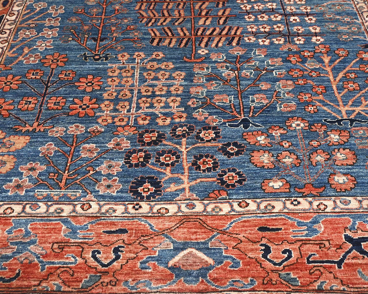 Alfombra afgana Aryana de lana teñida con vegetales, anudada a mano, color óxido azul, de 6 x 9 pulgadas