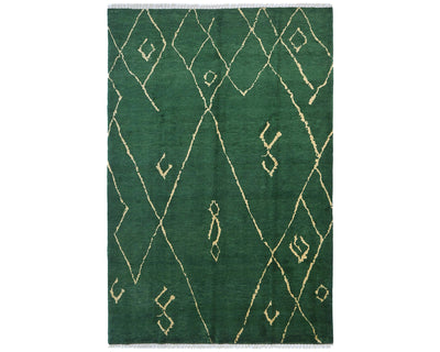 9x12 Moroccan Green Hand Woven Wool Area Rug