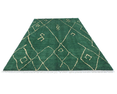 9x12 Moroccan Green Hand Woven Wool Area Rug