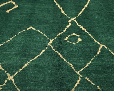 9x12 Moroccan Green Hand Woven Wool Area Rug
