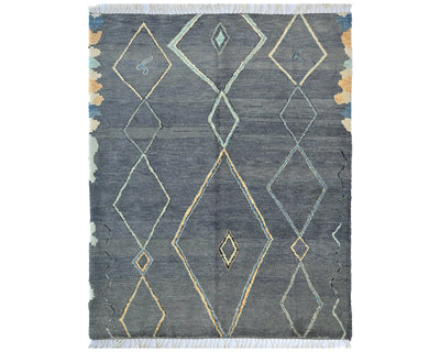 Alfombra marroquí de lana tejida a mano en gris de 8x8