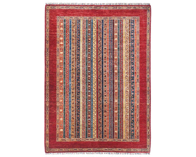 Alfombra afgana de lana anudada a mano Khurgeen multicolor de 6x8