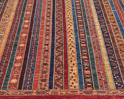 Alfombra afgana de lana anudada a mano Khurgeen multicolor de 6x8