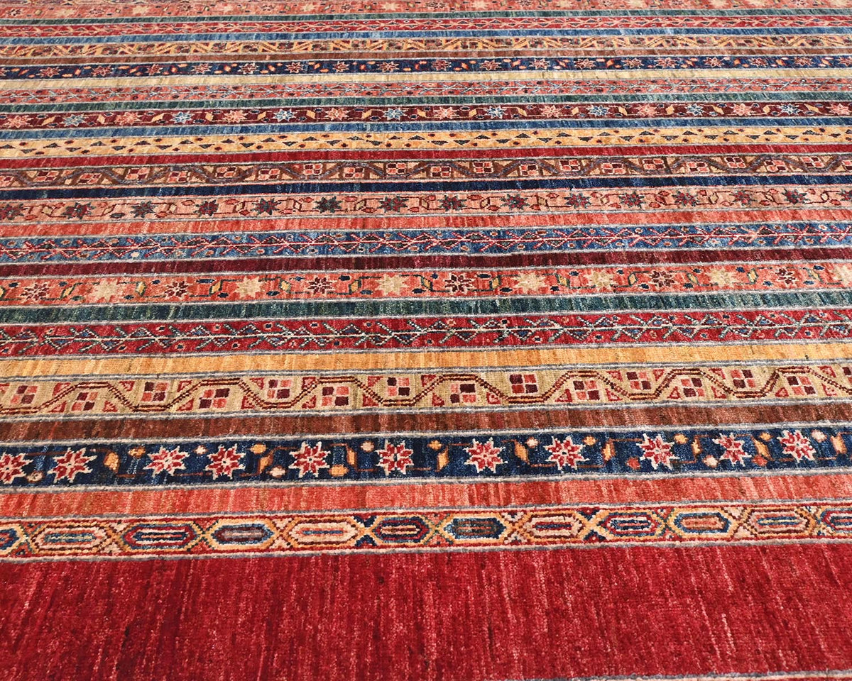 Alfombra afgana de lana anudada a mano Khurgeen multicolor de 6x8