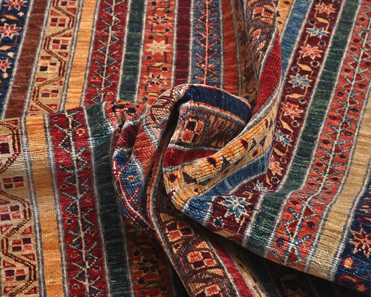 Alfombra afgana de lana anudada a mano Khurgeen multicolor de 6x8