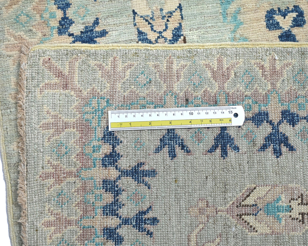 8 Feet Kazak Light Blue Afghan Hand Knotted Traditional Wool Runner Rug