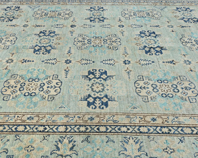 Alfombra afgana de lana geométrica anudada a mano, color azul claro Kazak, 6x9