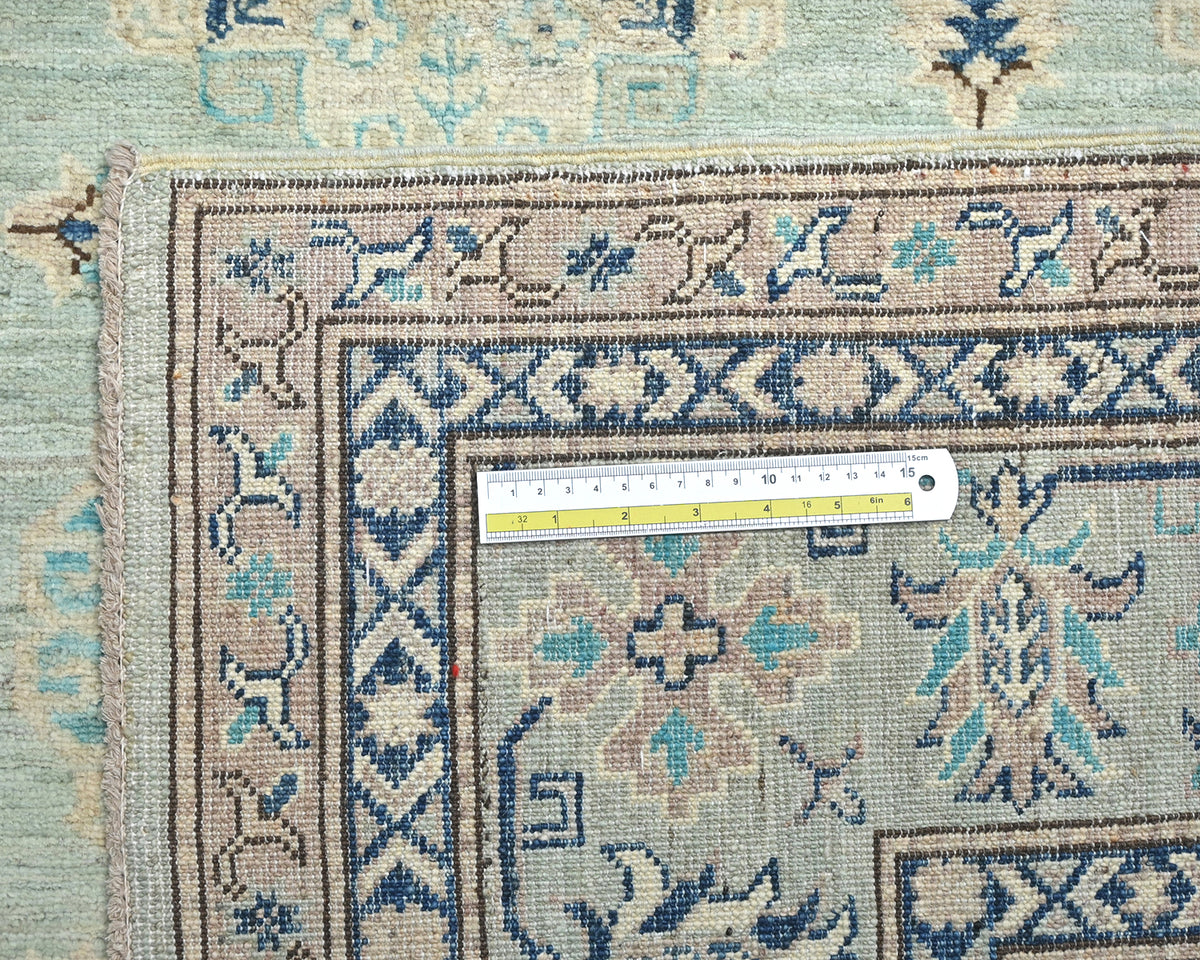 Alfombra afgana de lana geométrica anudada a mano, color azul claro Kazak, 6x9
