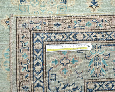 Alfombra afgana de lana geométrica anudada a mano, color azul claro Kazak, 6x9