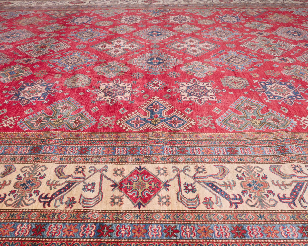 13x19 Red Kazak Afghan Hand Knotted Wool Area Rug