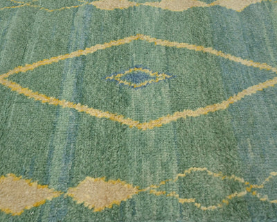 10 Feet Moroccan Green Hand Woven Wool Runner Rug