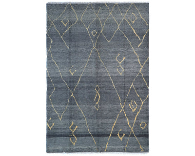 Alfombra marroquí de lana tejida a mano en gris de 9 x 12 pulgadas