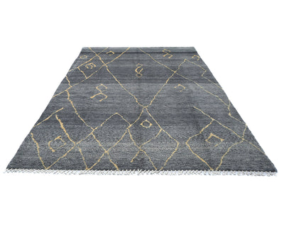 Alfombra marroquí de lana tejida a mano en gris de 9 x 12 pulgadas