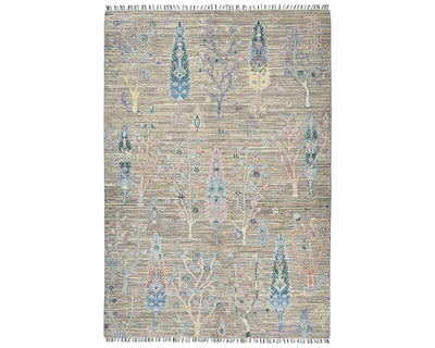 Alfombra afgana de lana anudada a mano Khurgeen gris de 4x6
