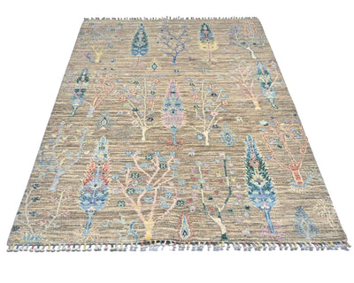 Alfombra afgana de lana anudada a mano Khurgeen gris de 4x6
