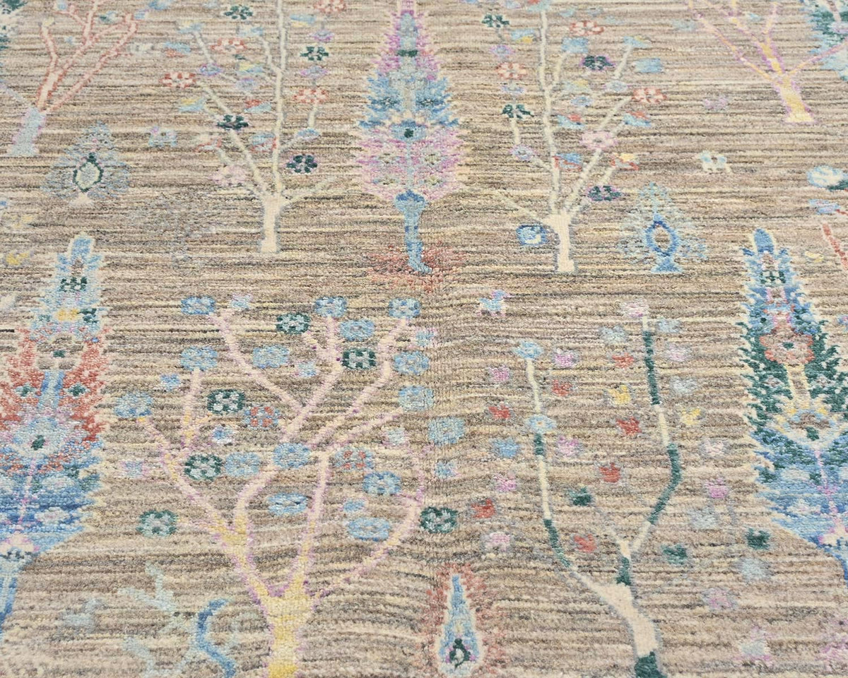 Alfombra afgana de lana anudada a mano Khurgeen gris de 4x6