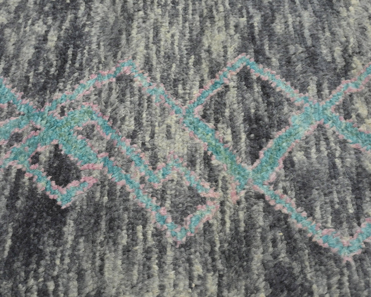 8 Feet Moroccan Gray Hand Woven Wool Runner Rug
