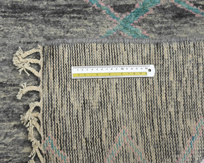 8 Feet Moroccan Gray Hand Woven Wool Runner Rug
