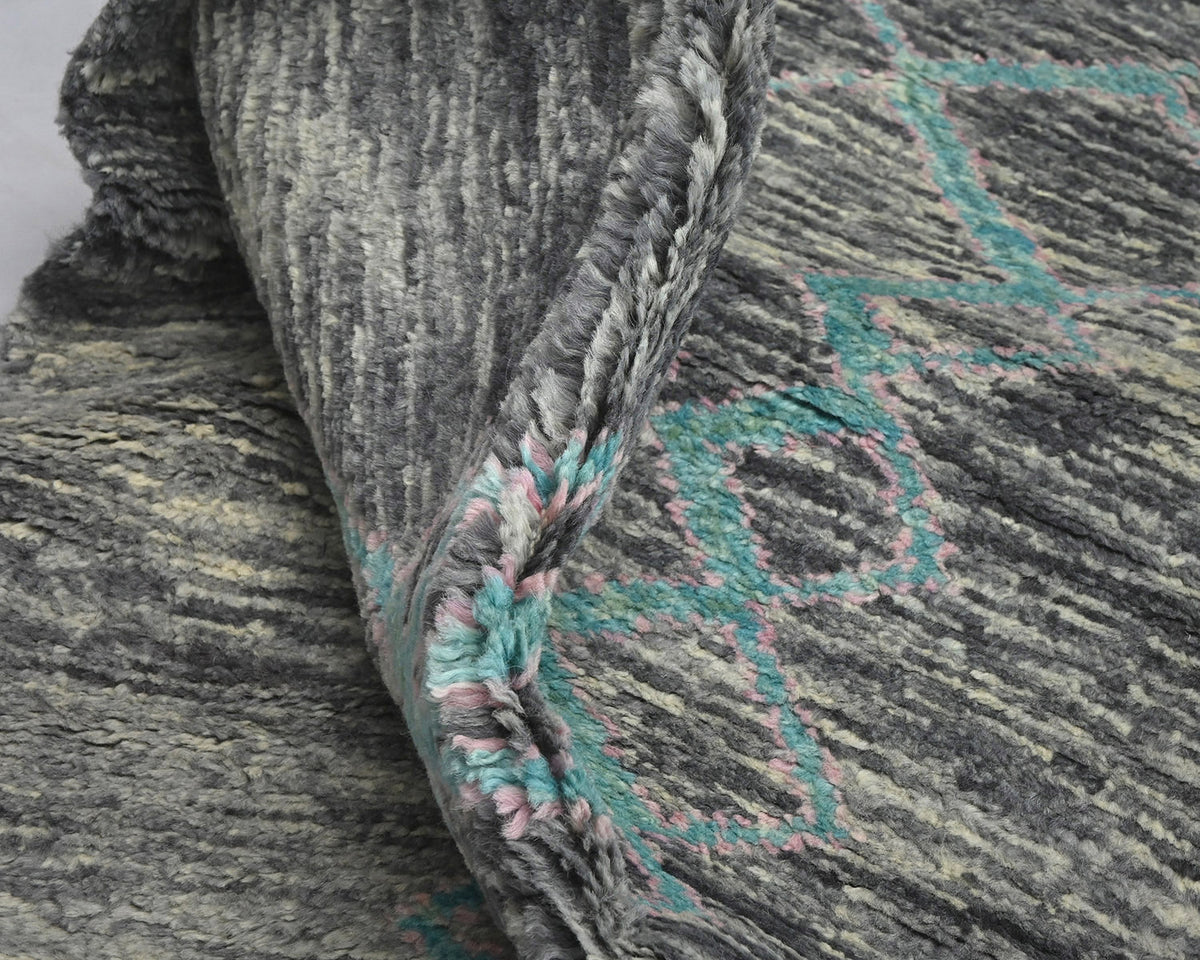 8 Feet Moroccan Gray Hand Woven Wool Runner Rug