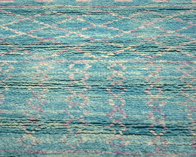 10 Feet Moroccan Blue Hand Woven Wool Runner Rug