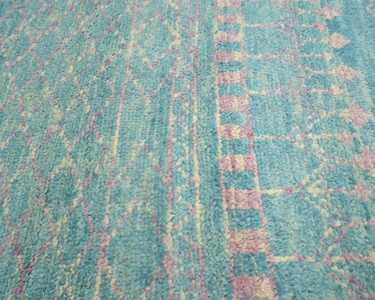 10 Feet Moroccan Blue Hand Woven Wool Runner Rug