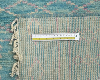 10 Feet Moroccan Blue Hand Woven Wool Runner Rug