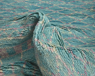 10 Feet Moroccan Blue Hand Woven Wool Runner Rug