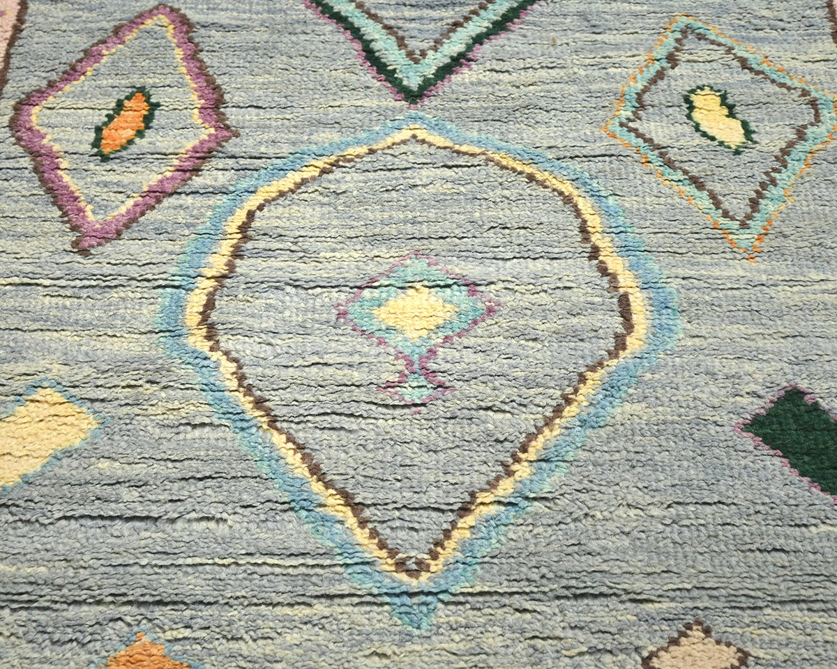 Alfombra marroquí de lana verde tejida a mano de 13 pies