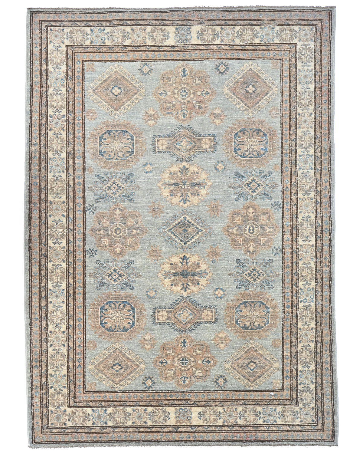 4x6 Kazak Gray Afghan Hand Knotted Geometric Veg Dye Wool Area Rug