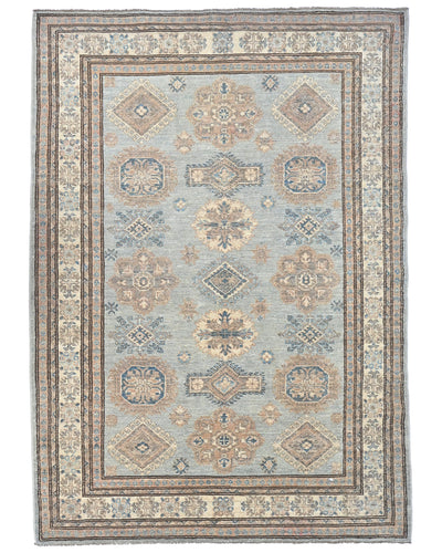 4x6 Kazak Gray Afghan Hand Knotted Geometric Veg Dye Wool Area Rug