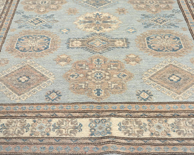 4x6 Kazak Gray Afghan Hand Knotted Geometric Veg Dye Wool Area Rug