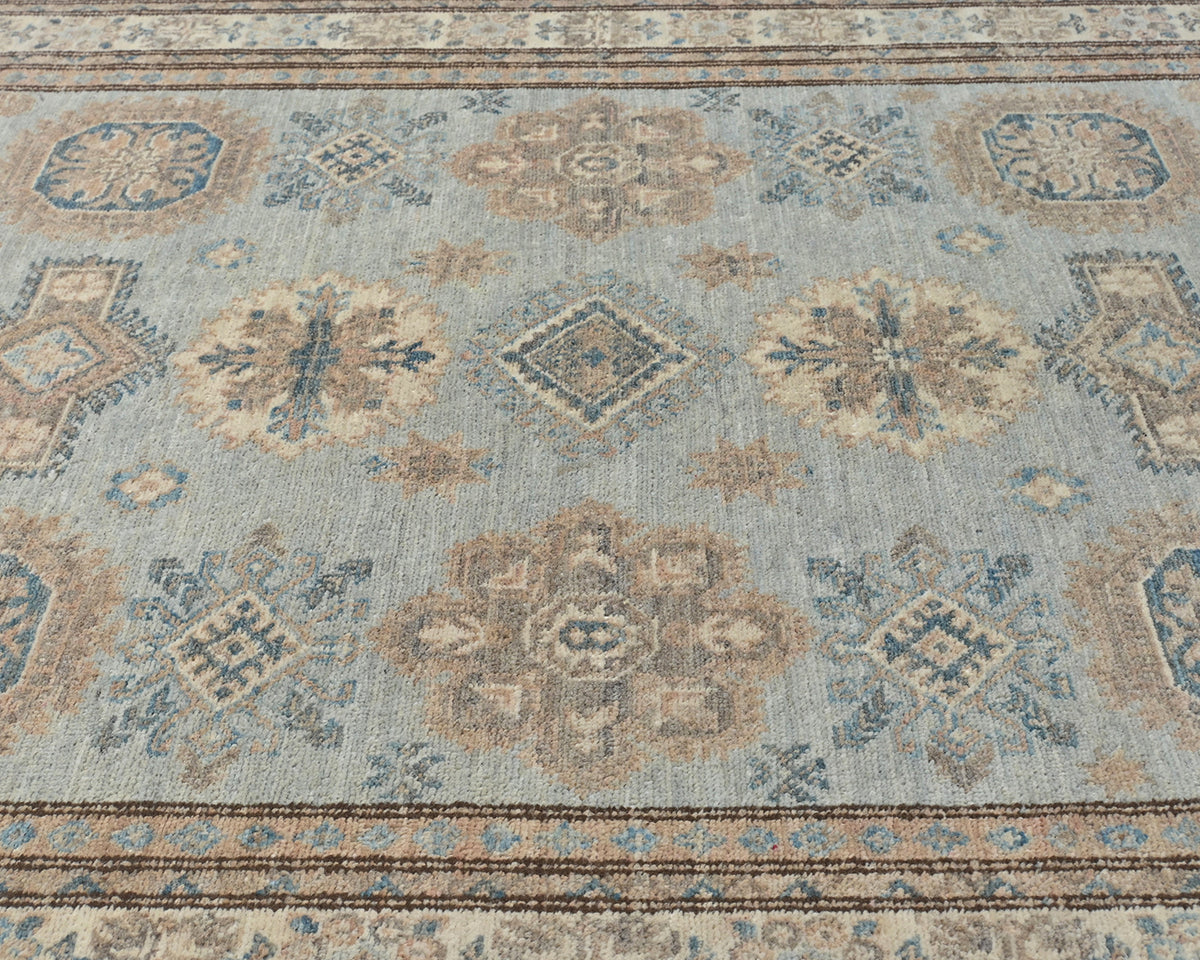 4x6 Kazak Gray Afghan Hand Knotted Geometric Veg Dye Wool Area Rug