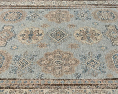 4x6 Kazak Gray Afghan Hand Knotted Geometric Veg Dye Wool Area Rug