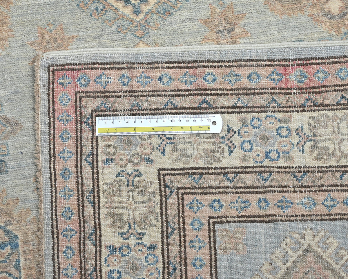 4x6 Kazak Gray Afghan Hand Knotted Geometric Veg Dye Wool Area Rug