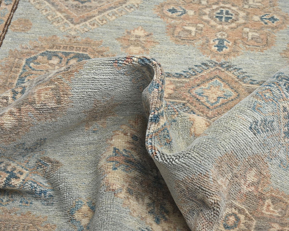 4x6 Kazak Gray Afghan Hand Knotted Geometric Veg Dye Wool Area Rug