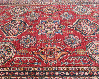6x8 Red Kazak Afghan Hand Knotted Geometric Wool Area Rug