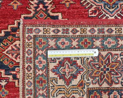 6x8 Red Kazak Afghan Hand Knotted Geometric Wool Area Rug
